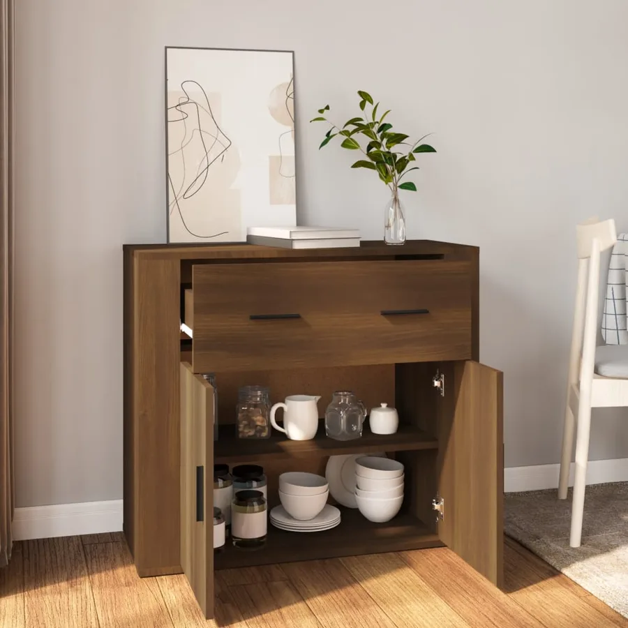 Buffet Chêne marron 80x33x70 cm Bois d'ingénierie - 6