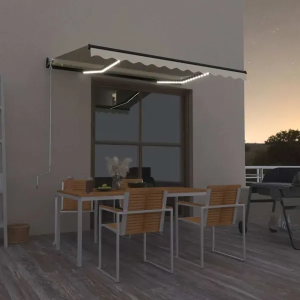 Auvent manuel rétractable avec LED 350x250 cm Jaune et blanc