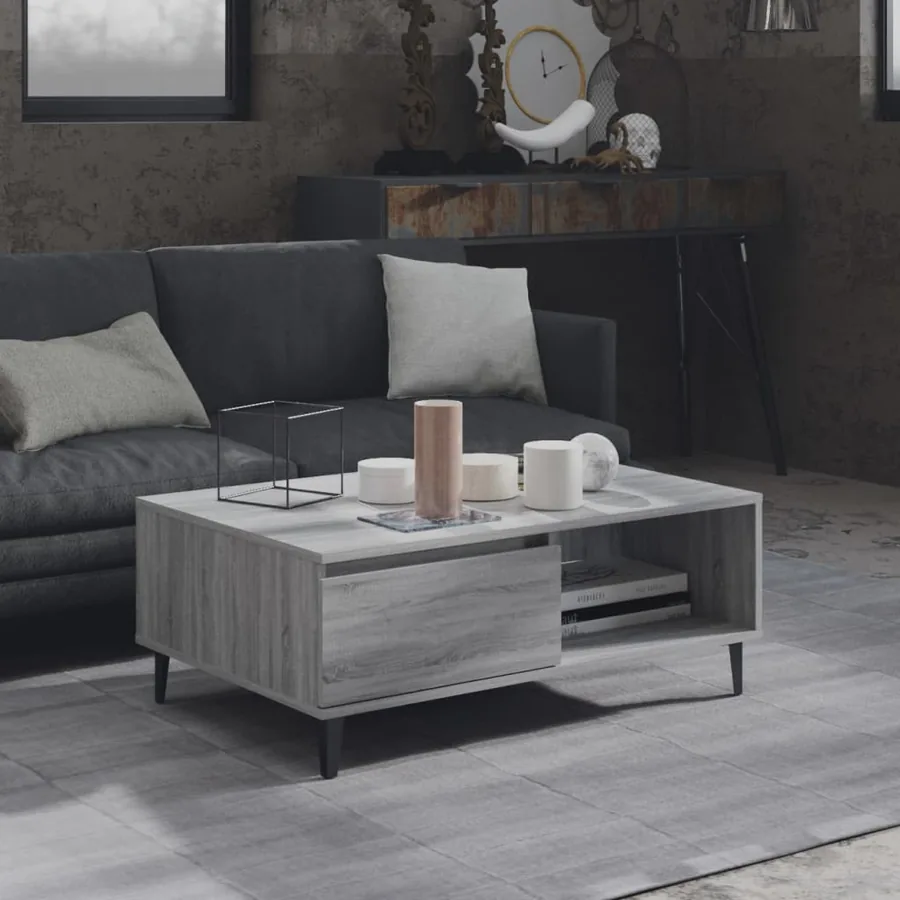 Table basse sonoma gris 90x60x35 cm bois d'ingénierie