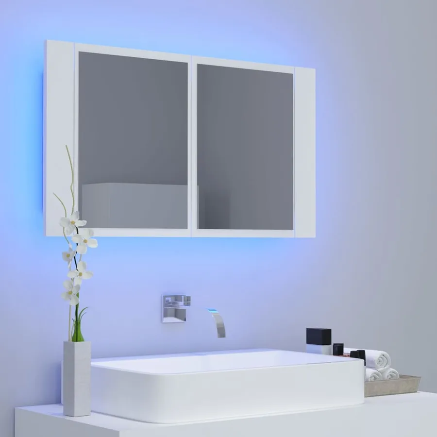 Armoire salle de bain à miroir LED Blanc 80x12x45 cm Acrylique - 3