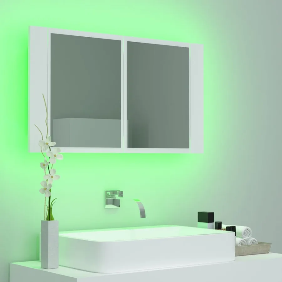Armoire salle de bain à miroir LED Blanc 80x12x45 cm Acrylique - 4