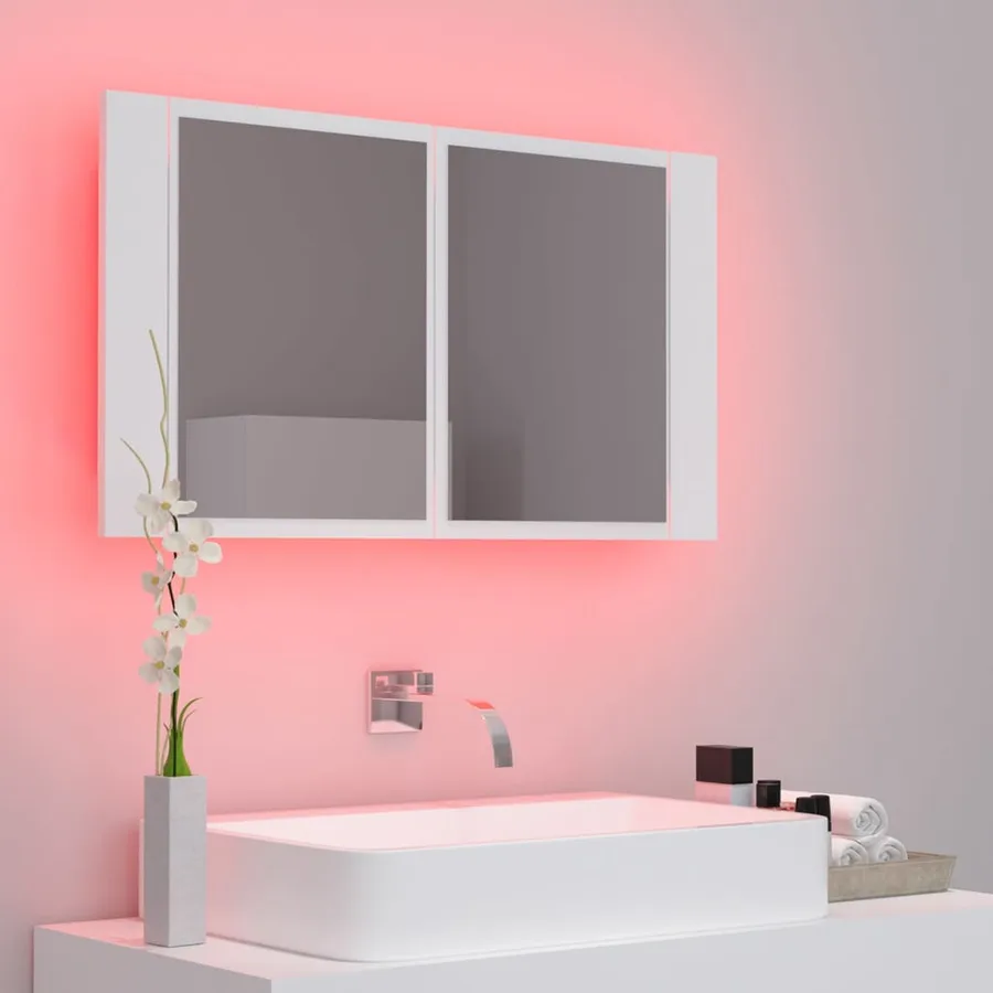 Armoire salle de bain à miroir LED Blanc 80x12x45 cm Acrylique - 5