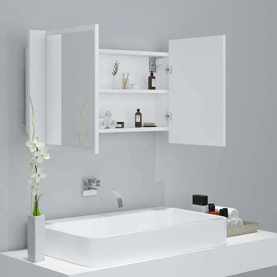 Armoire salle de bain à miroir LED Blanc 80x12x45 cm Acrylique - 6
