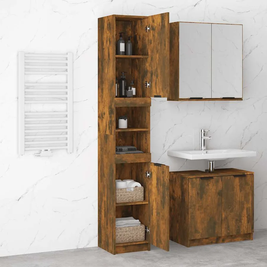 Armoire de bain Chêne fumé 32x34x188,5 cm Bois d'ingénierie - 4