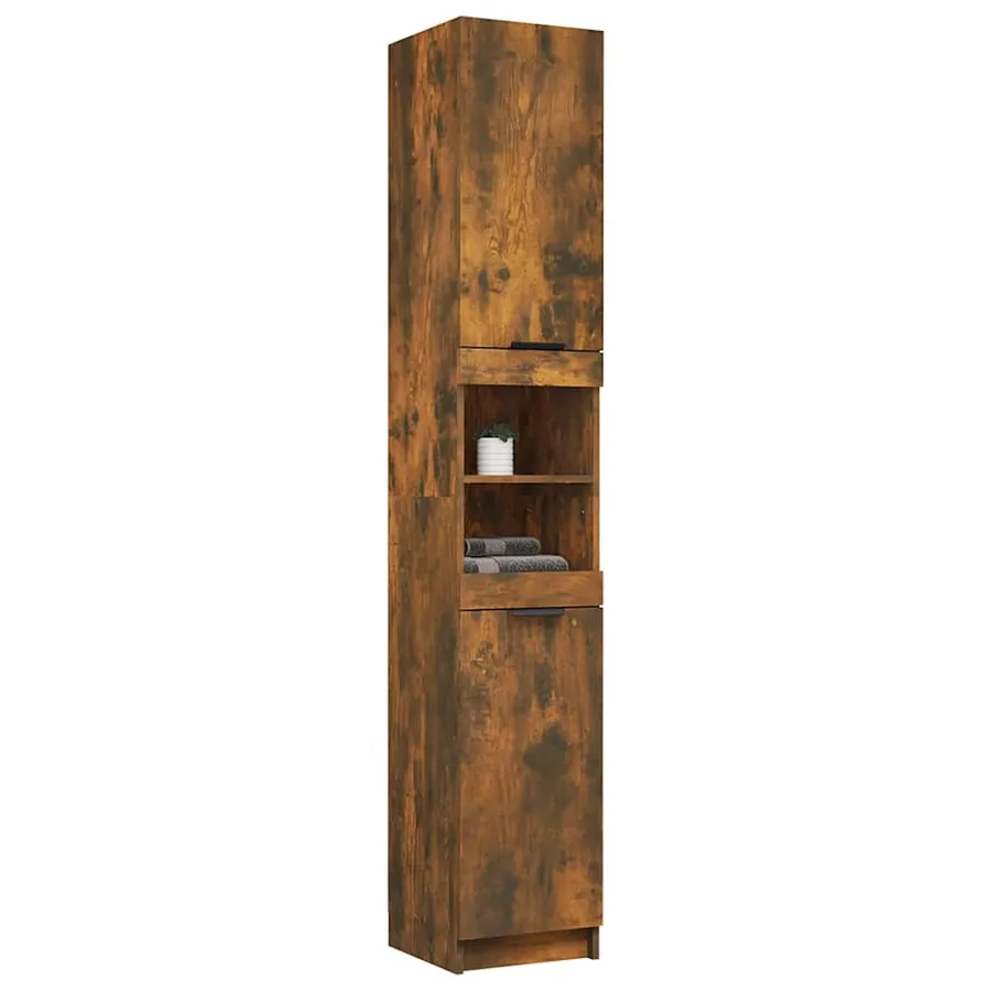 Armoire de bain Chêne fumé 32x34x188,5 cm Bois d'ingénierie - 5