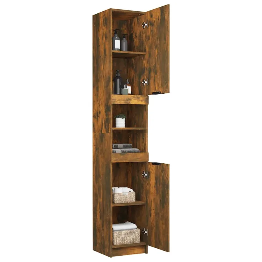 Armoire de bain Chêne fumé 32x34x188,5 cm Bois d'ingénierie - 6