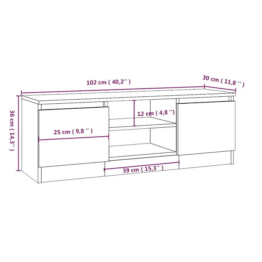 Meuble TV avec porte Gris béton 102x30x36 cm - 9