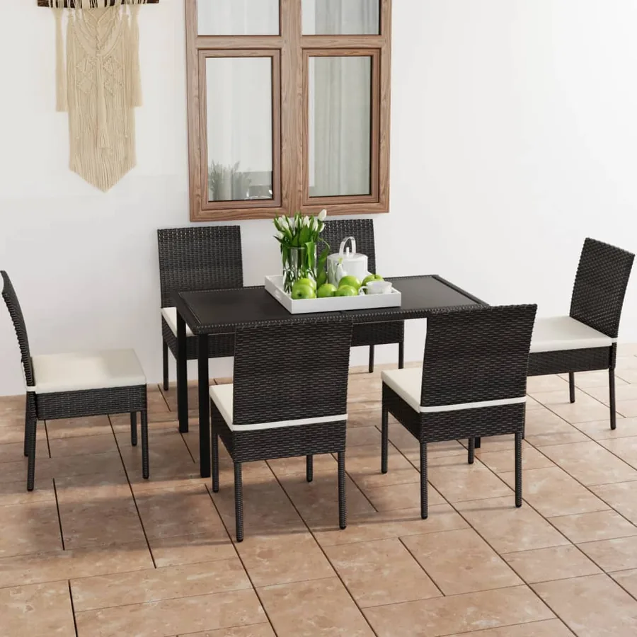 Ensemble à manger de jardin 7 pcs Résine tressée Noir