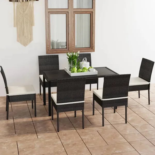 Ensemble à manger de jardin 7 pcs Résine tressée Noir