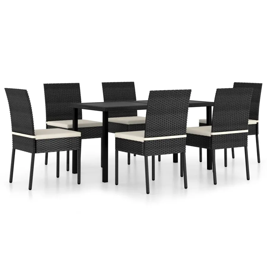 Ensemble à manger de jardin 7 pcs Résine tressée Noir - 2