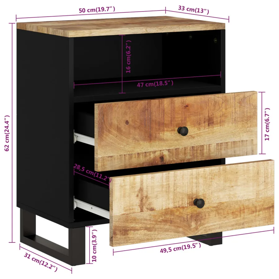 Table de chevet 50x33x62 cm Bois de manguier et d'ingénierie - 8