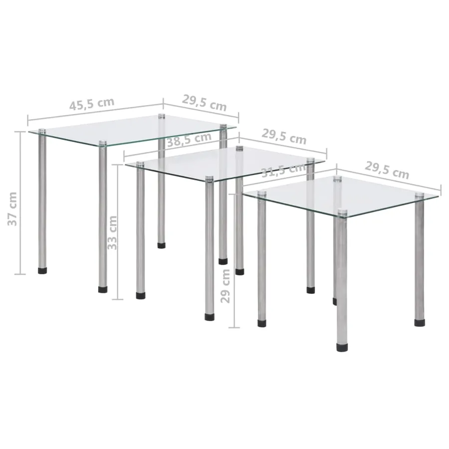 Tables gigognes 3 pcs Transparent Verre trempé - 10