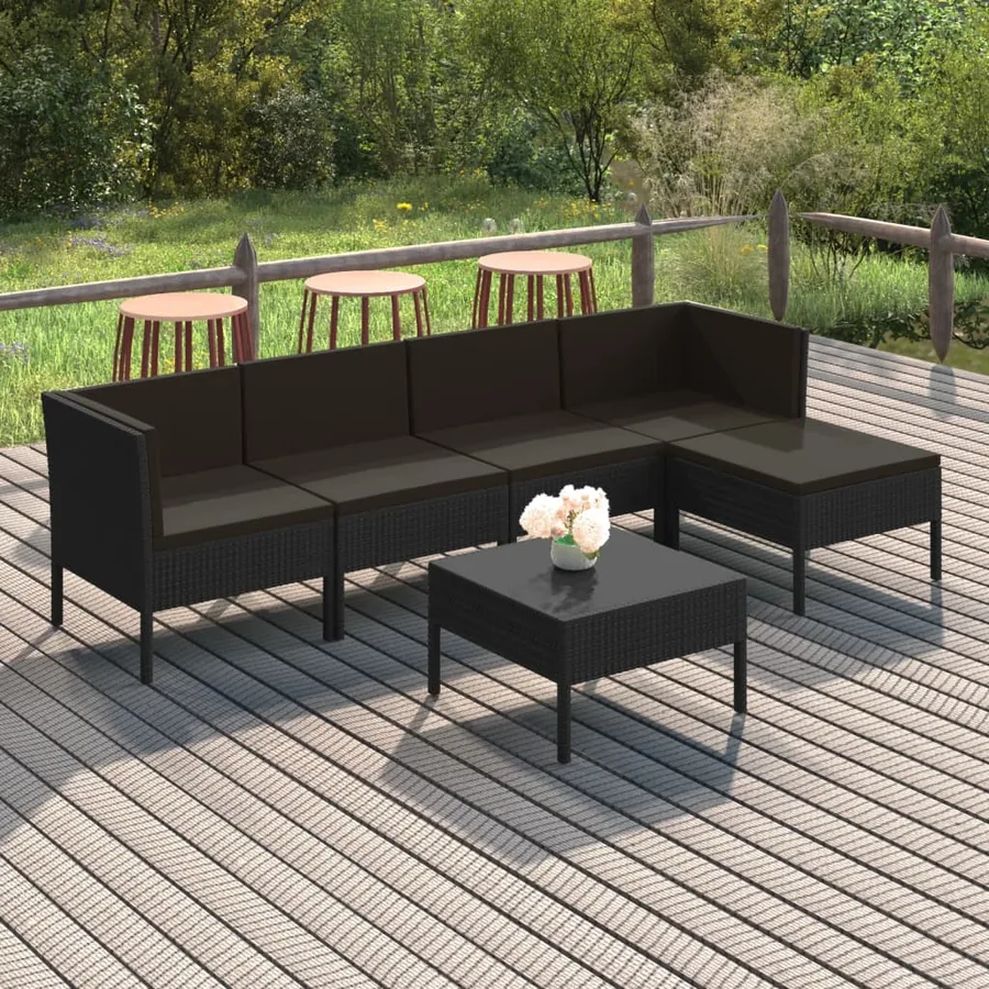 Salon de jardin 6 pcs avec coussins résine tressée noir