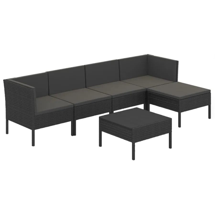 Salon de jardin 6 pcs avec coussins résine tressée noir - 2