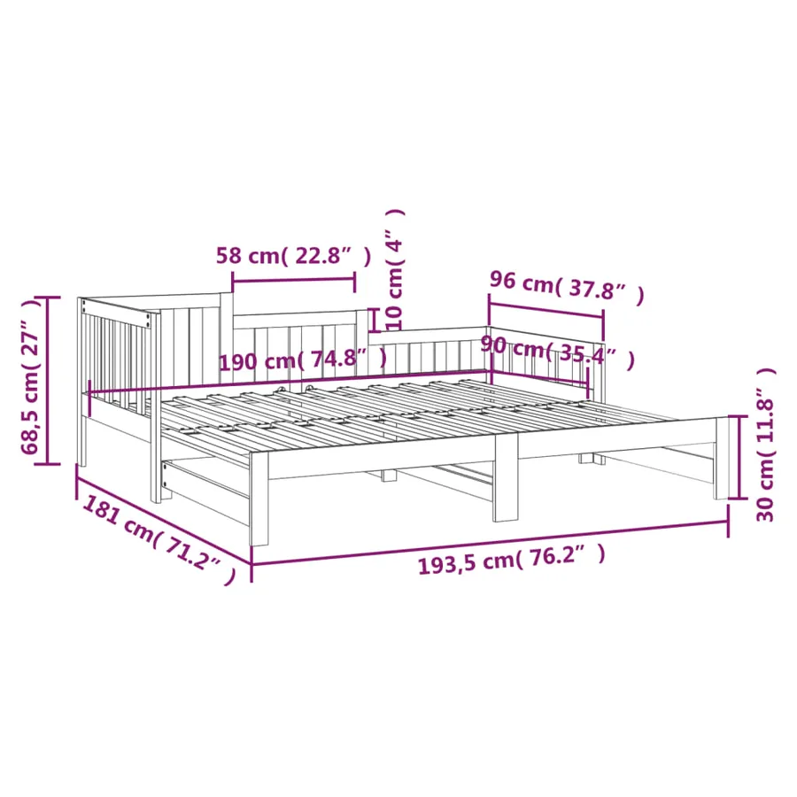 Lit coulissant sans matelas blanc 2x(90x190) cm - 12