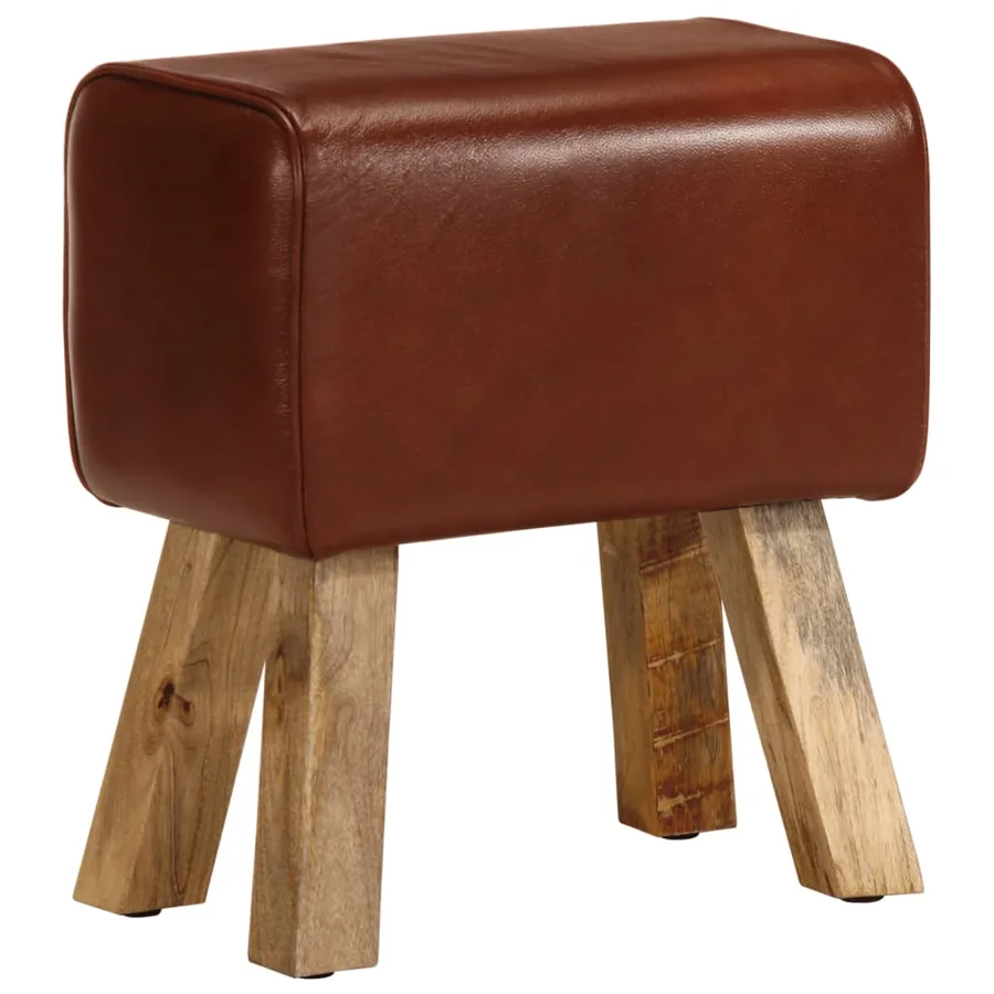 Banc saut de cheval 38 cm marron cuir véritable et manguier