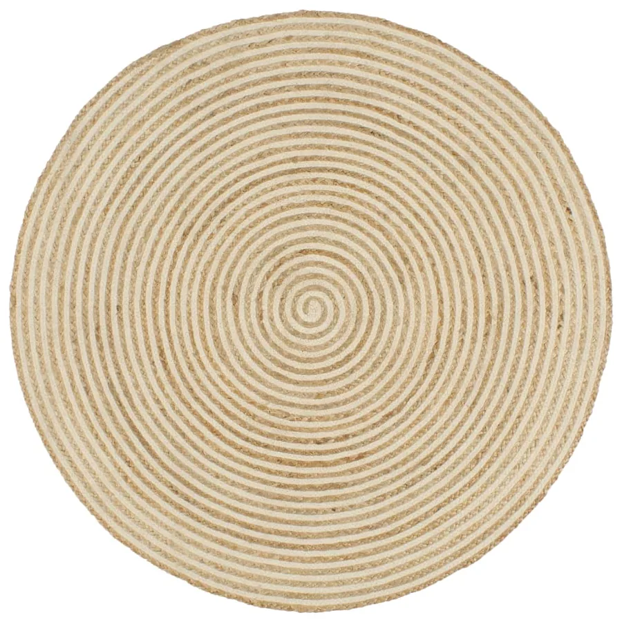 Tapis fait à la main Jute avec design de spirale Blanc 90 cm