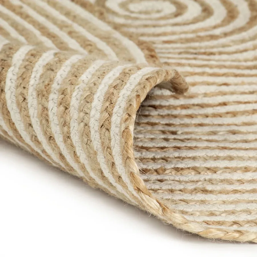 Tapis fait à la main Jute avec design de spirale Blanc 90 cm - 2