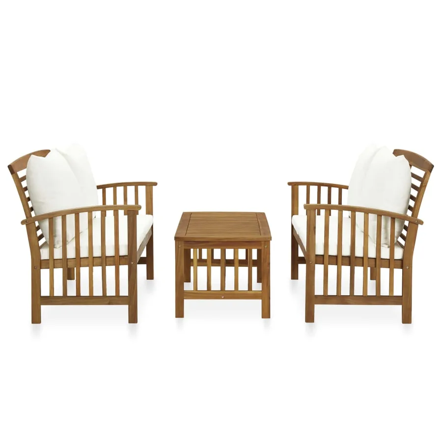 Salon de jardin 3 pcs avec coussins Bois d'acacia massif - 2