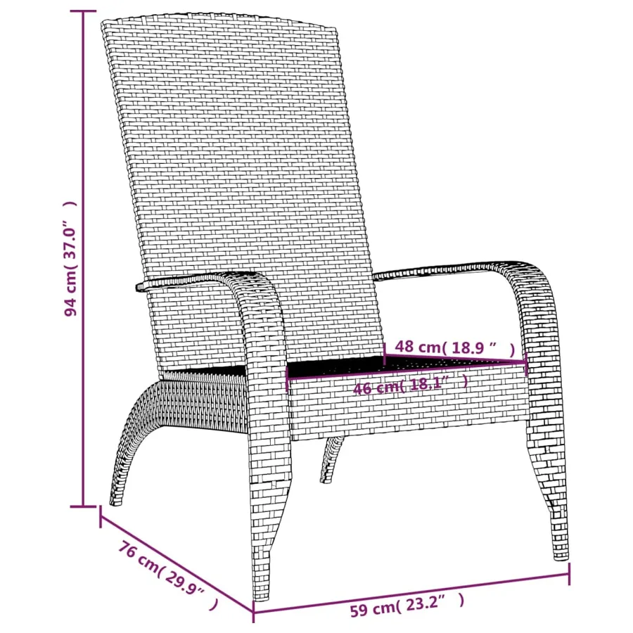 Chaise de jardin Adirondack en polyrotin noir - 7