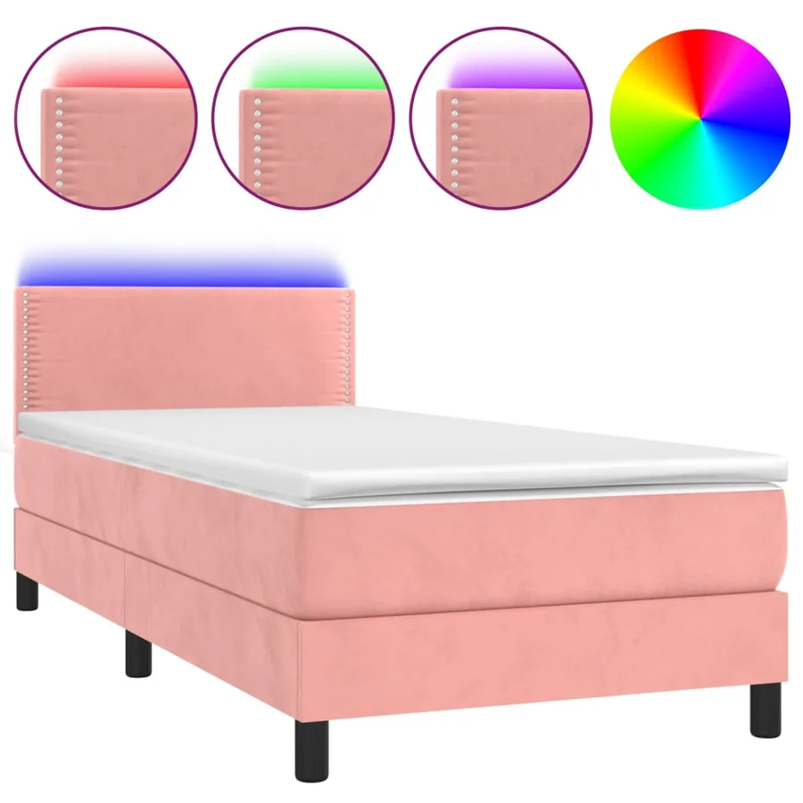 Sommier à lattes de lit avec matelas LED Rose 100x200cm Velours - 2
