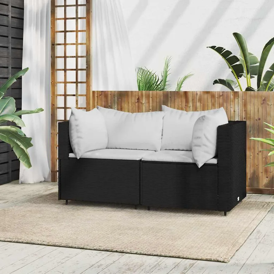 Canapés d'angle de jardin et coussins 2pcs Noir Résine tressée