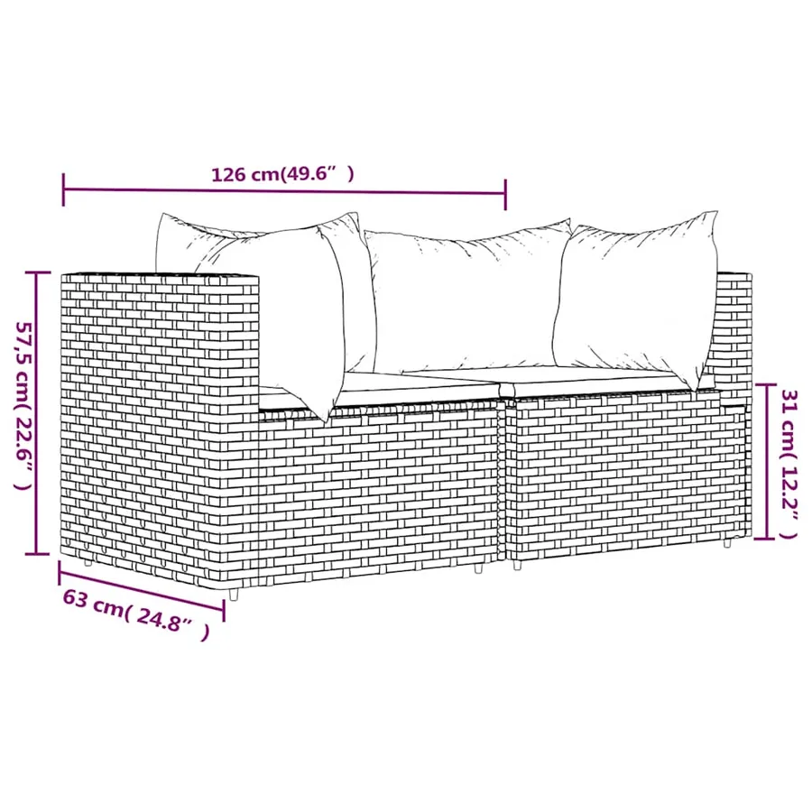 Canapés d'angle de jardin et coussins 2pcs Noir Résine tressée - 9