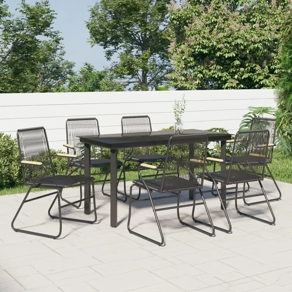 Ensemble à manger de jardin 7 pcs Noir Rotin PVC