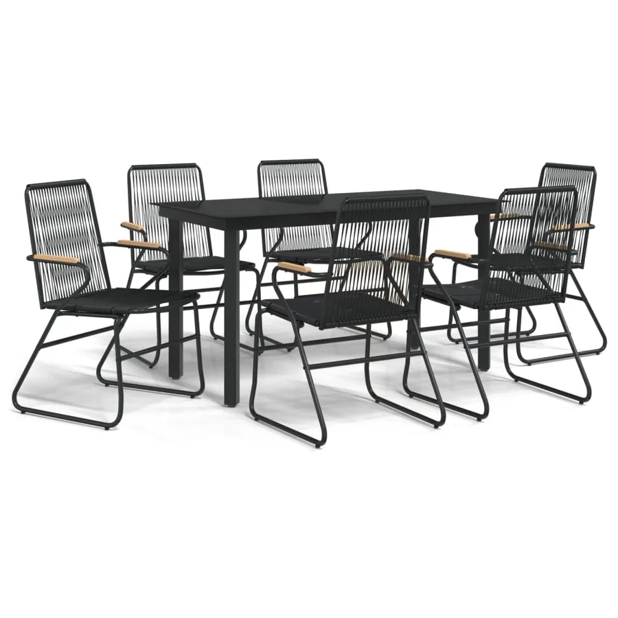 Ensemble à manger de jardin 7 pcs Noir Rotin PVC - 2