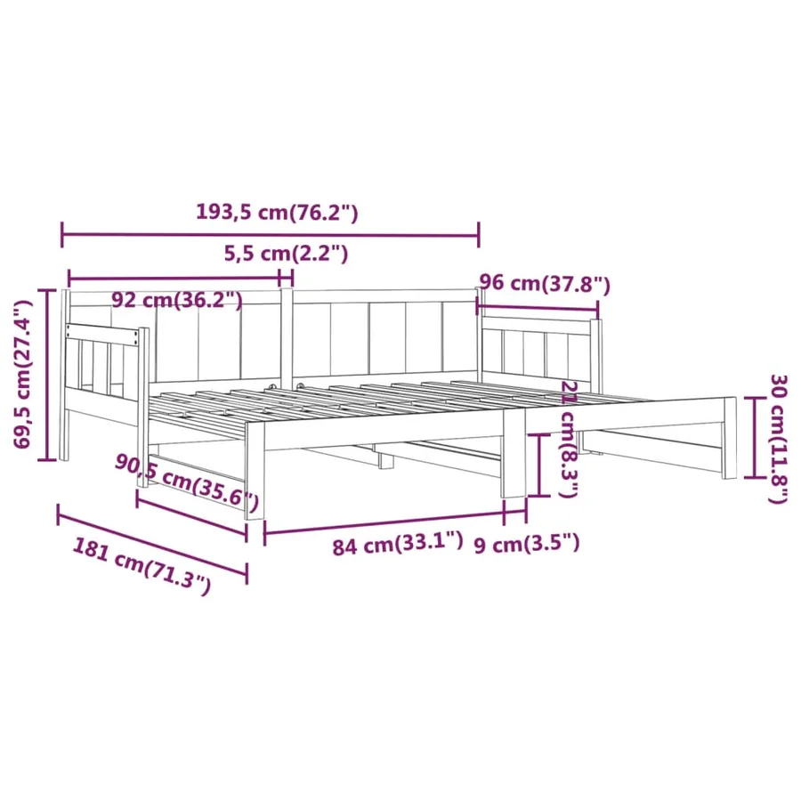 Lit coulissant sans matelas bois de pin massif 2x(90x190) cm - 12