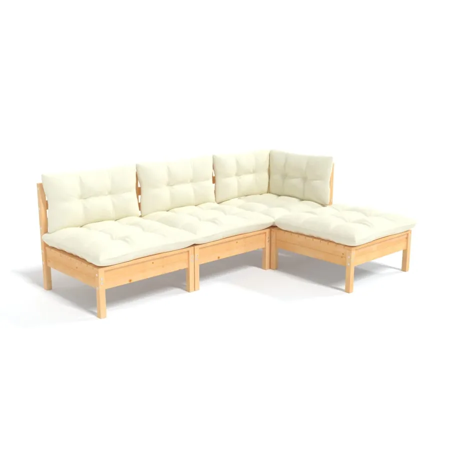 Salon de jardin 4 pcs avec coussins crème Bois de pin - 2