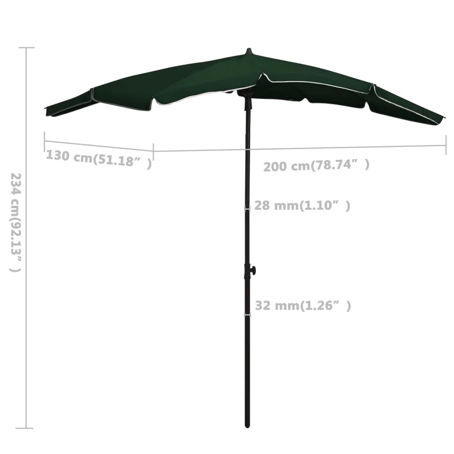 Parasol de jardin avec mât 200x130 cm vert - 6