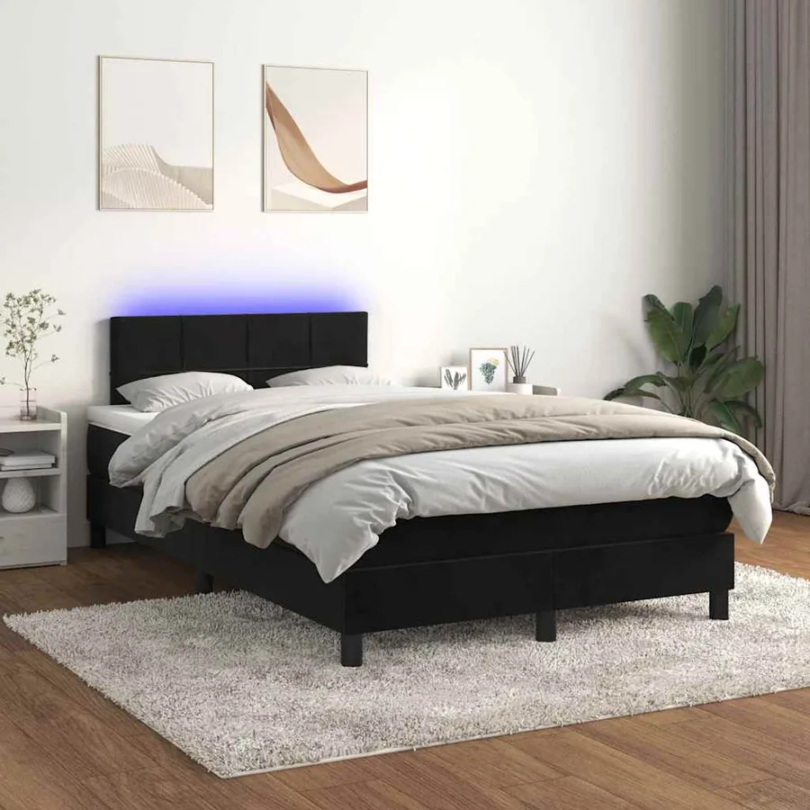 Sommier à lattes de lit avec matelas et LED Noir 120 x 200 cm