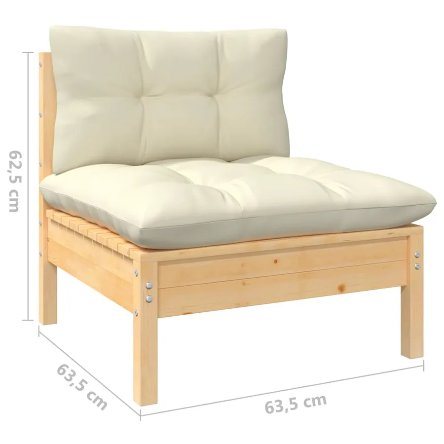 Salon de jardin 11 pcs avec coussins crème bois de pin - 7