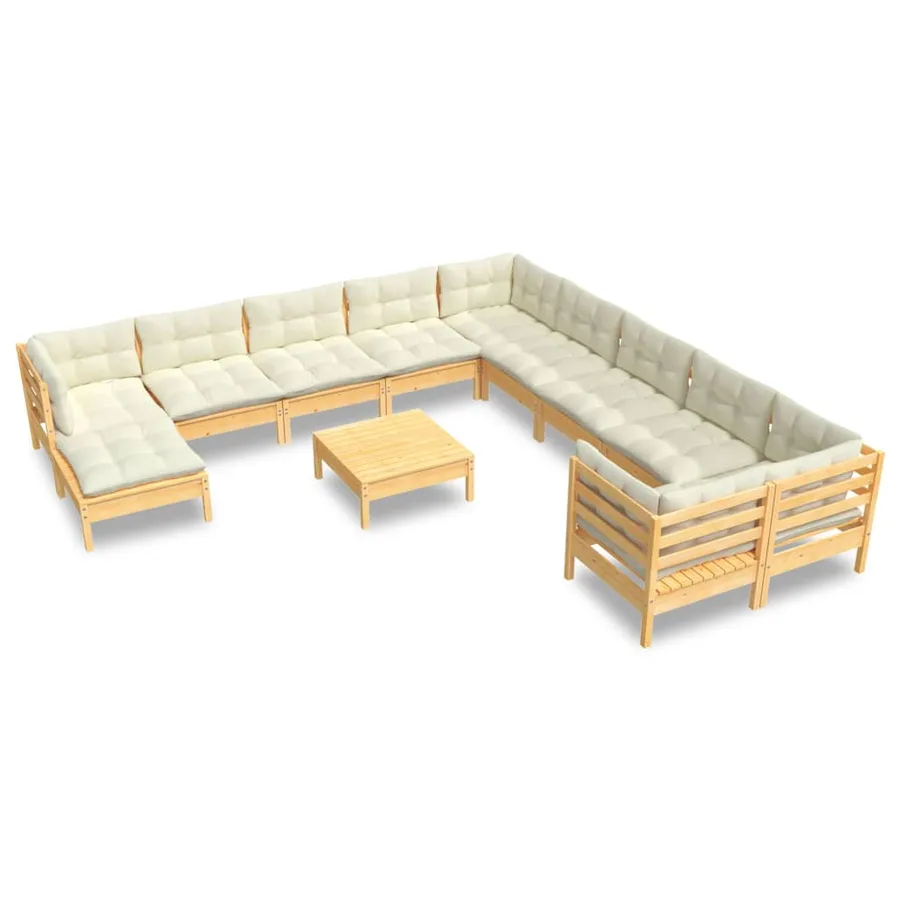Salon de jardin 12 pcs avec coussins crème Bois de pin - 2