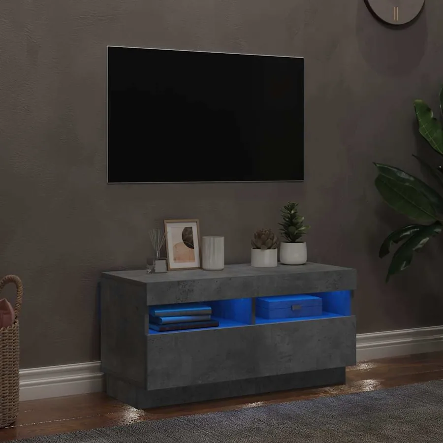 Meuble TV avec lumières LED gris béton 80x35x40 cm