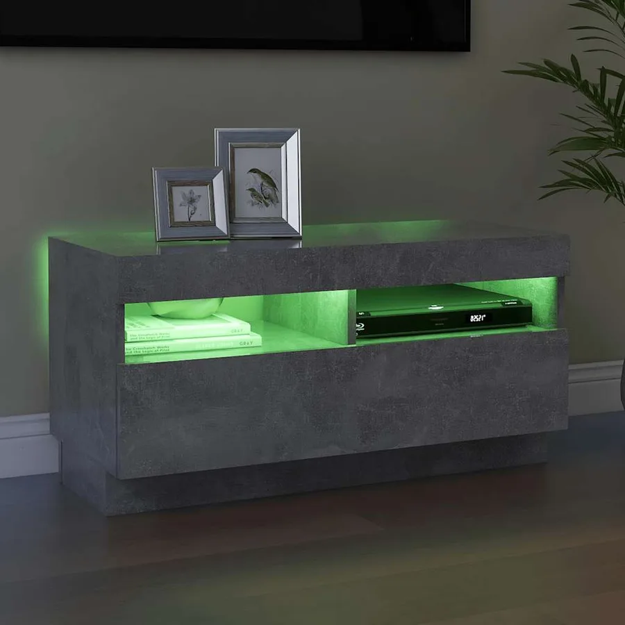 Meuble TV avec lumières LED gris béton 80x35x40 cm - 4