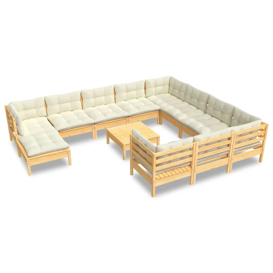 Salon de jardin 12 pcs avec coussins crème Bois de pin - 2