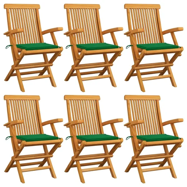 Chaises de jardin avec coussins vert lot de 6 Bois teck massif