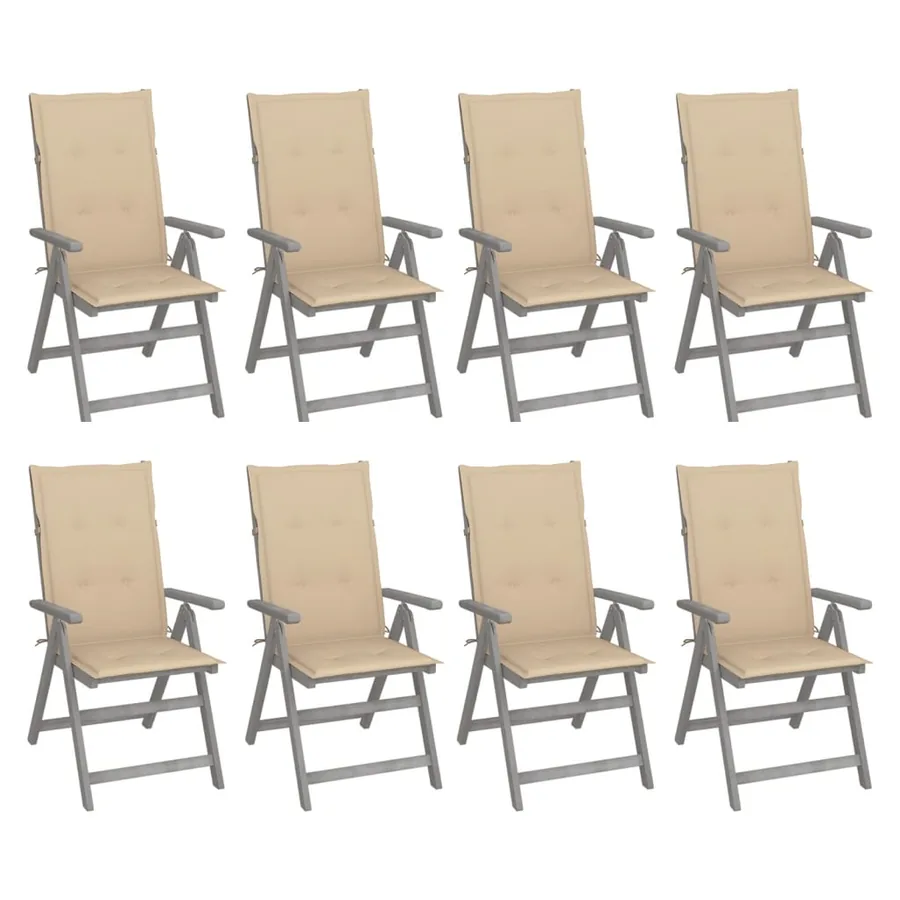 Chaises inclinables de jardin et coussins lot de 8 Gris Acacia