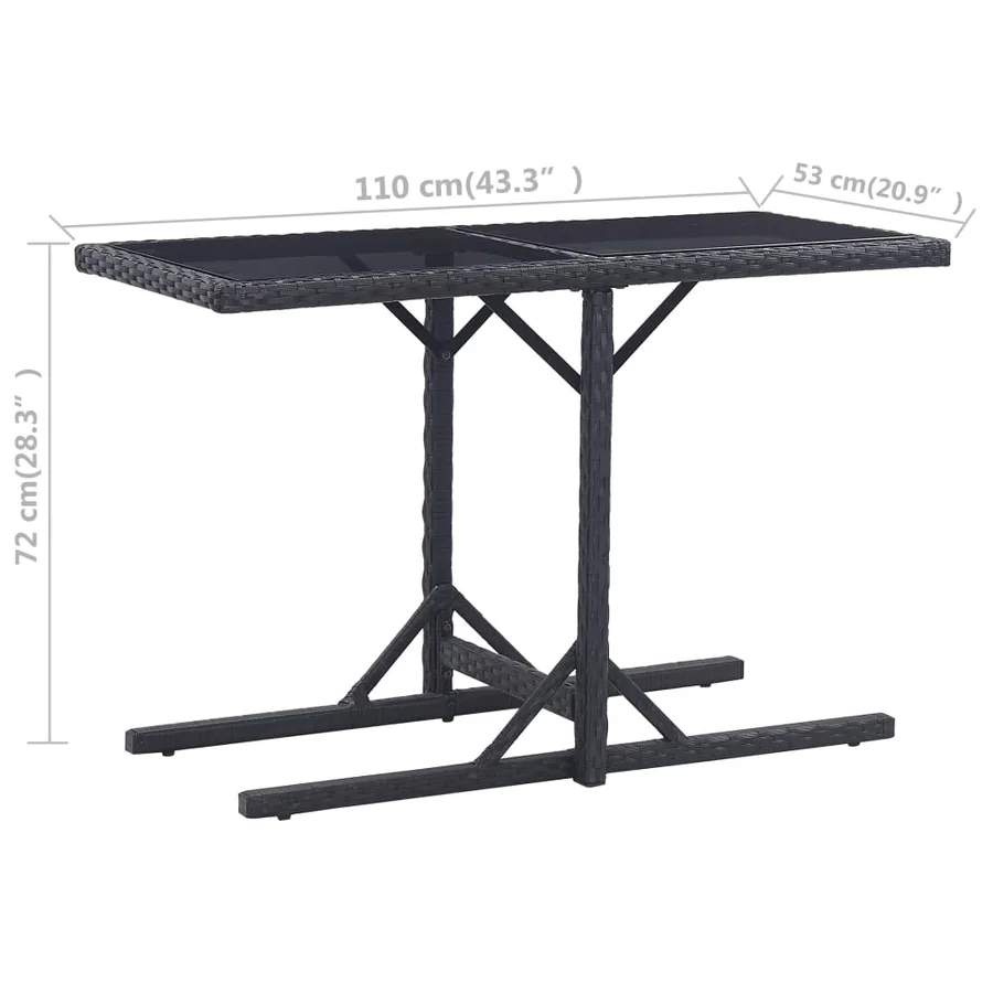 Table de jardin Noir 110x53x72 cm Verre et résine tressée - 6