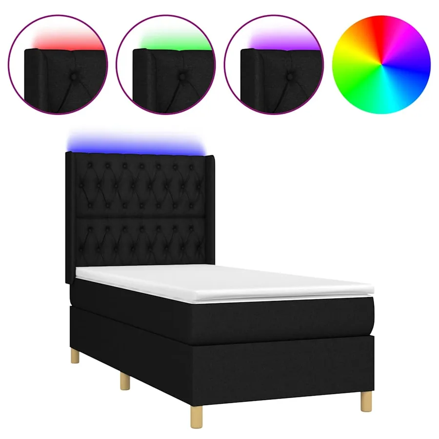 Sommier à lattes de lit matelas et LED Noir 100x200 cm Tissu - 2
