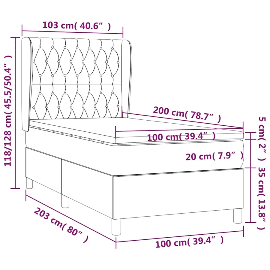 Sommier à lattes de lit avec matelas Noir 100x200 cm Tissu - 7
