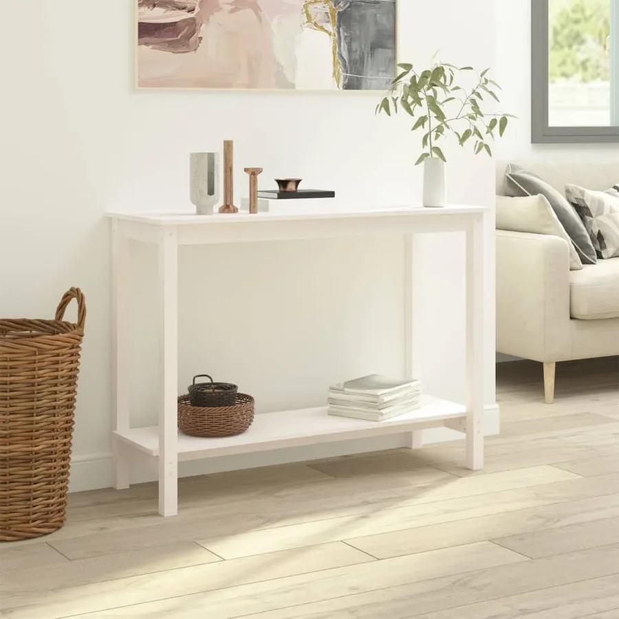 Table console Blanc 110x40x80 cm Bois massif de pin - 5