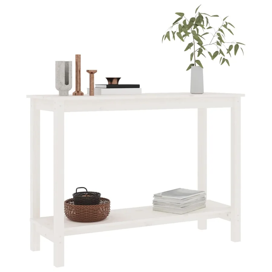Table console Blanc 110x40x80 cm Bois massif de pin - 6