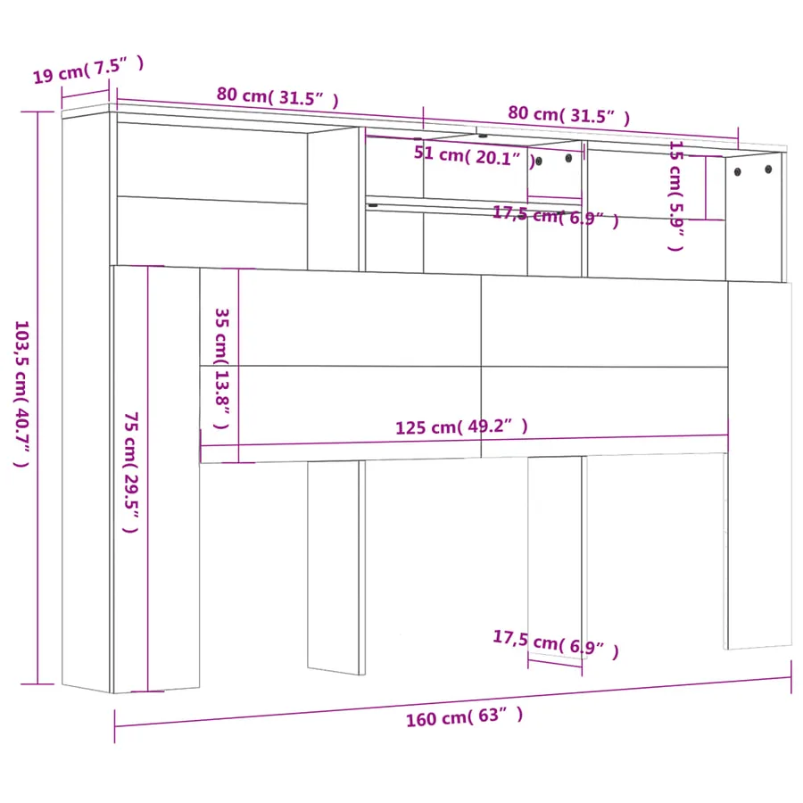 Armoire de tête de lit chêne sonoma 160x19x103,5 cm - 7