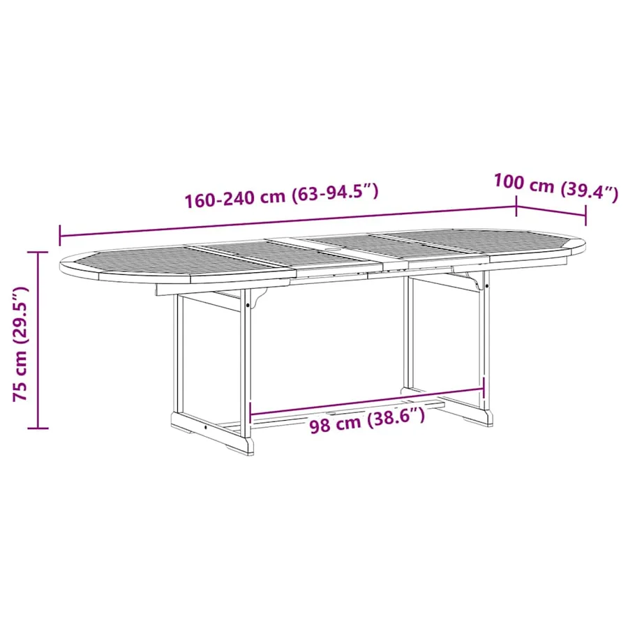 Table à dîner de jardin (160-240)x100x75cm Bois d'acacia massif - 9