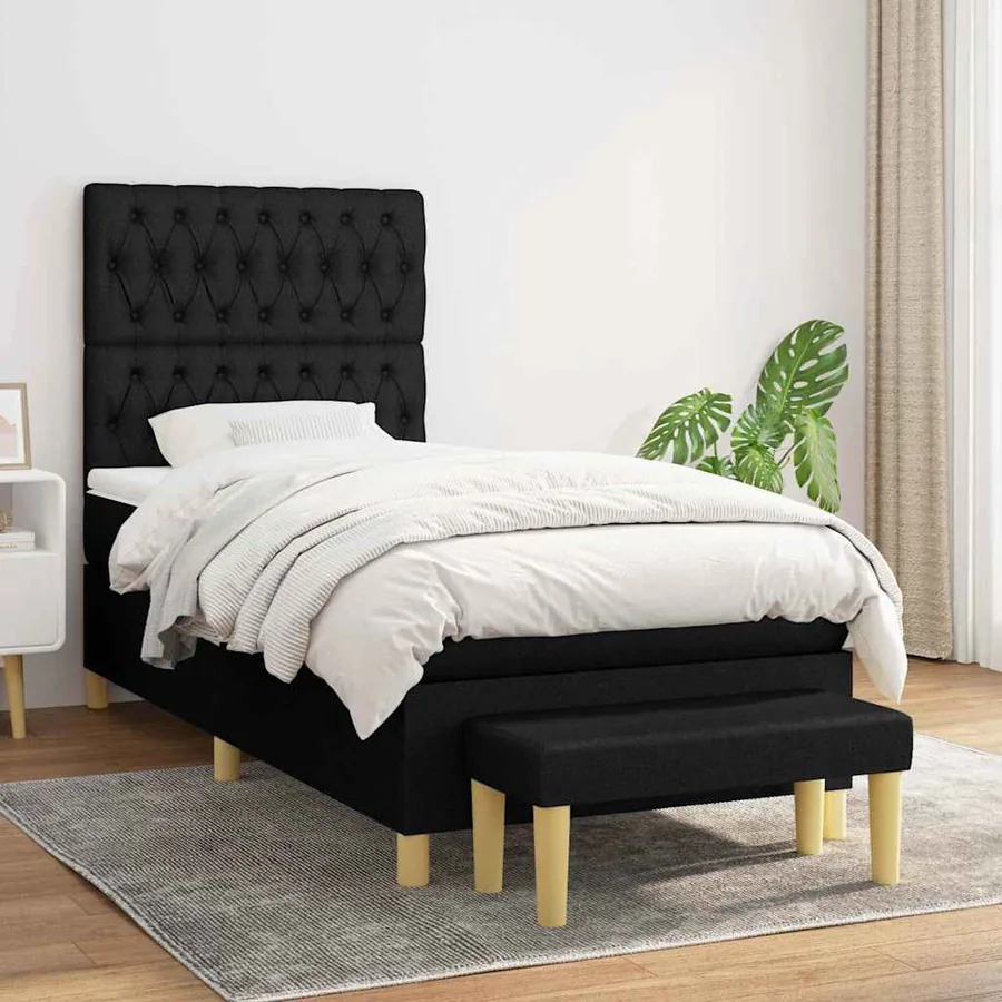 Sommier à lattes de lit avec matelas Noir 100x200 cm Tissu