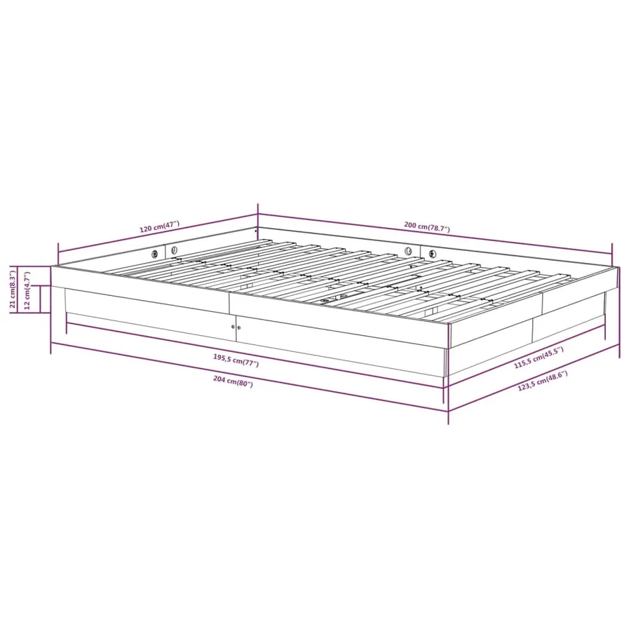 Cadre de lit sans matelas blanc bois massif 120x200 cm - 8