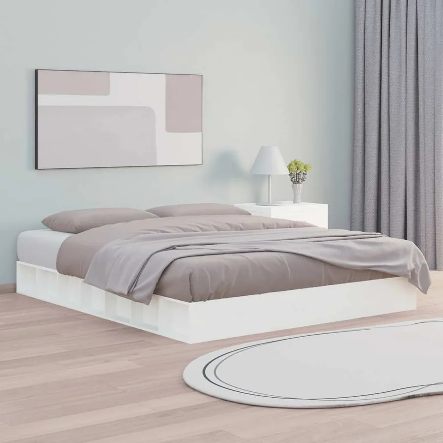 Cadre de lit sans matelas blanc 160x200 cm bois massif